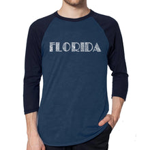 Load image into Gallery viewer, POPULAR CITIES IN FLORIDA - Men&#39;s Raglan Baseball Word Art T-Shirt