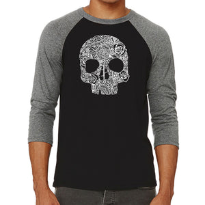 Flower Skull  - Men's Raglan Baseball Word Art T-Shirt