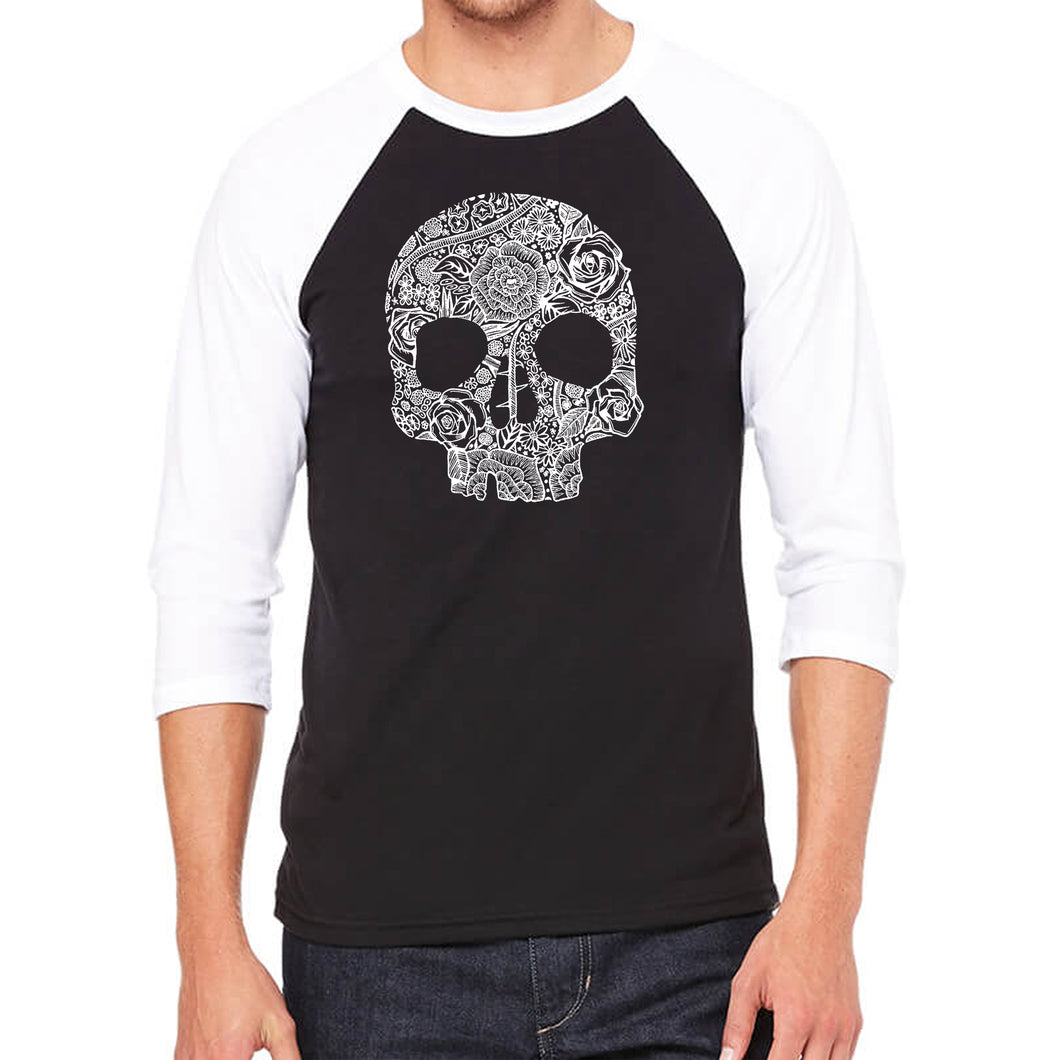 Flower Skull  - Men's Raglan Baseball Word Art T-Shirt