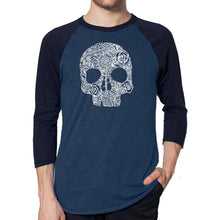 Load image into Gallery viewer, Flower Skull  - Men&#39;s Raglan Baseball Word Art T-Shirt