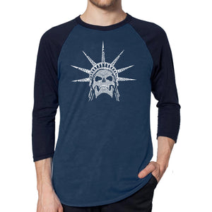 Freedom Skull  - Men's Raglan Baseball Word Art T-Shirt