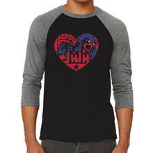 Load image into Gallery viewer, Men&#39;s Raglan Baseball Word Art T-shirt - July 4th Heart