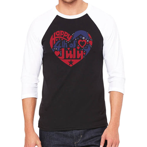 Men's Raglan Baseball Word Art T-shirt - July 4th Heart