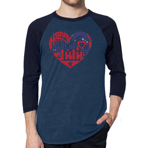 Men's Raglan Baseball Word Art T-shirt - July 4th Heart