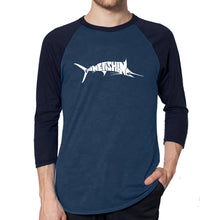 Load image into Gallery viewer, Gone Fishing Marlin - Men&#39;s Raglan Baseball Word Art T-Shirt