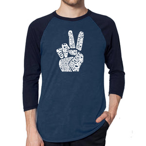 PEACE FINGERS - Men's Raglan Baseball Word Art T-Shirt