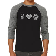 Load image into Gallery viewer, Peace Love Dogs  - Men&#39;s Raglan Baseball Word Art T-Shirt