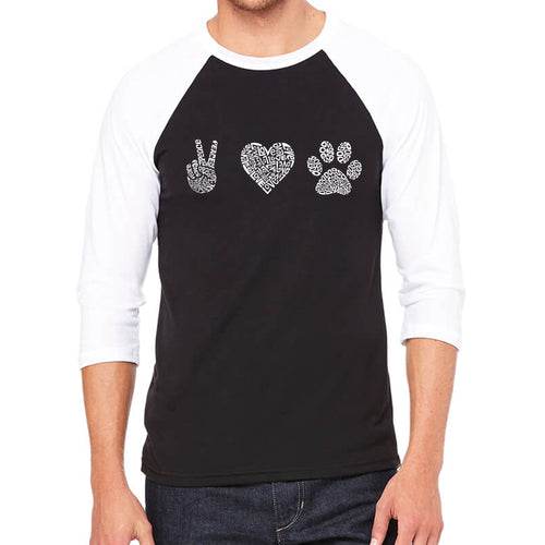 Peace Love Dogs  - Men's Raglan Baseball Word Art T-Shirt