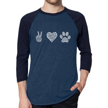 Load image into Gallery viewer, Peace Love Dogs  - Men&#39;s Raglan Baseball Word Art T-Shirt