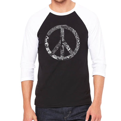 PEACE, LOVE, & MUSIC - Men's Raglan Baseball Word Art T-Shirt