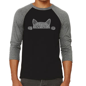 Peeking Cat - Men's Raglan Baseball Word Art T-Shirt