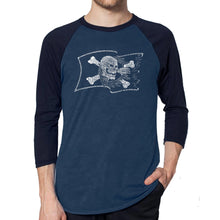 Load image into Gallery viewer, FAMOUS PIRATE CAPTAINS AND SHIPS - Men&#39;s Raglan Baseball Word Art T-Shirt
