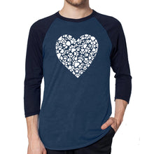 Load image into Gallery viewer, Paw Prints Heart  - Men&#39;s Raglan Baseball Word Art T-Shirt