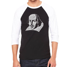 Load image into Gallery viewer, THE TITLES OF ALL OF WILLIAM SHAKESPEARE&#39;S COMEDIES &amp; TRAGEDIES - Men&#39;s Raglan Baseball Word Art T-Shirt