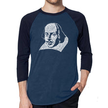 Load image into Gallery viewer, THE TITLES OF ALL OF WILLIAM SHAKESPEARE&#39;S COMEDIES &amp; TRAGEDIES - Men&#39;s Raglan Baseball Word Art T-Shirt