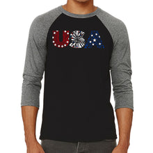Load image into Gallery viewer, USA Fireworks - Men&#39;s Raglan Baseball Word Art T-Shirt