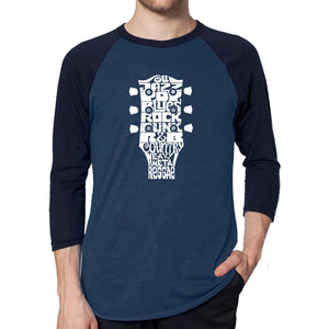Guitar Head Music Genres  - Men's Raglan Baseball Word Art T-Shirt