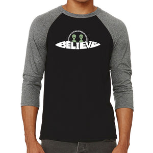 Believe UFO - Men's Raglan Baseball Word Art T-Shirt