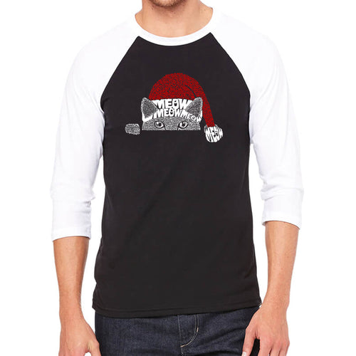Christmas Peeking Cat - Men's Raglan Baseball Word Art T-Shirt