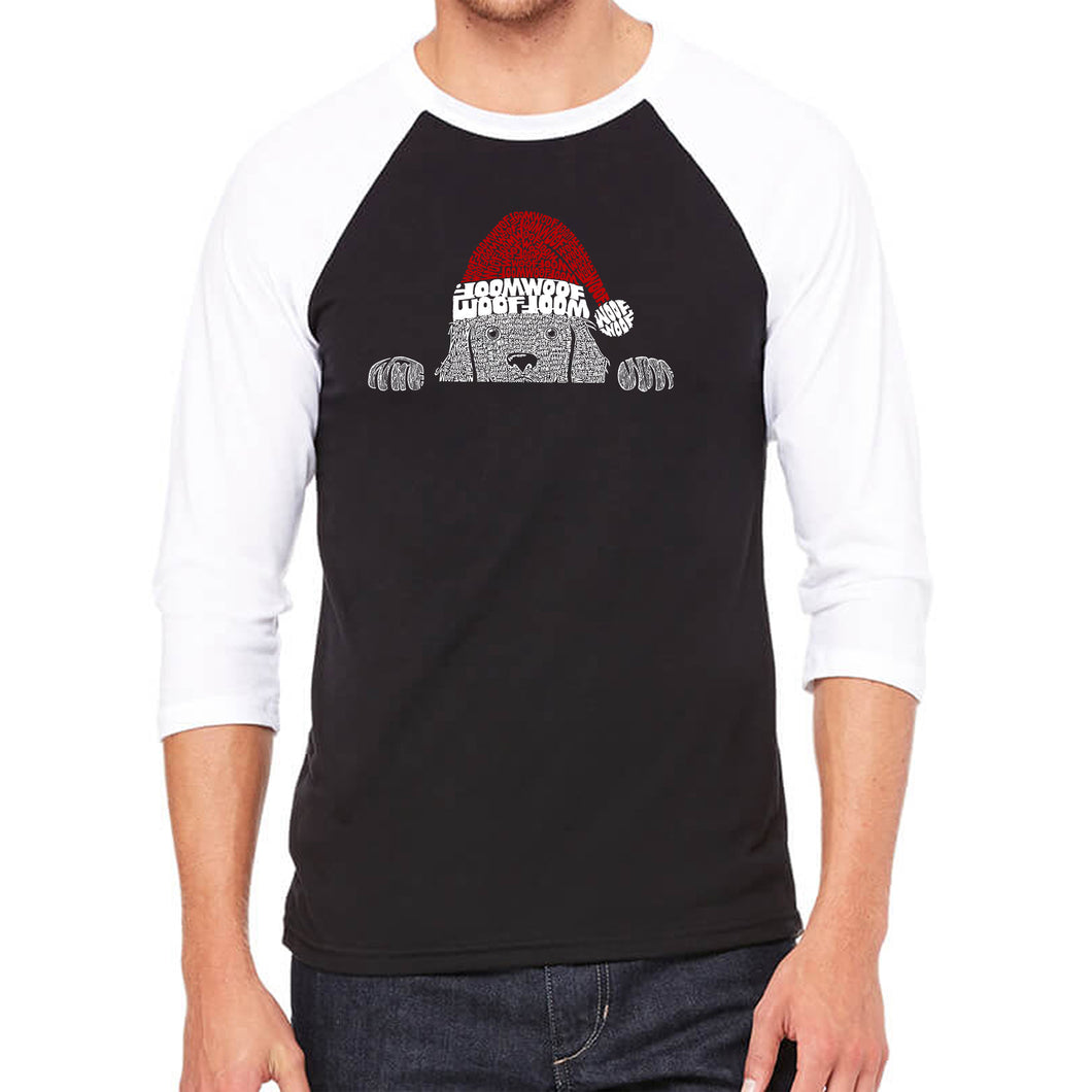 Christmas Peeking Dog - Men's Raglan Baseball Word Art T-Shirt