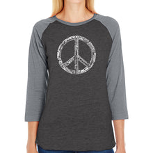 Load image into Gallery viewer, THE WORD PEACE IN 77 LANGUAGES - Women&#39;s Raglan Baseball Word Art T-Shirt