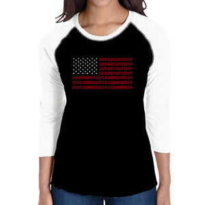 USA Flag  - Women's Raglan Baseball Word Art T-Shirt