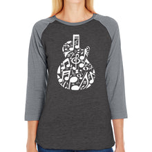 Load image into Gallery viewer, Music Notes Guitar - Women&#39;s Raglan Word Art T-Shirt