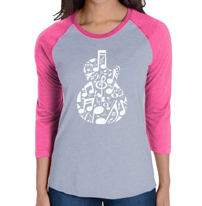 Music Notes Guitar - Women's Raglan Word Art T-Shirt