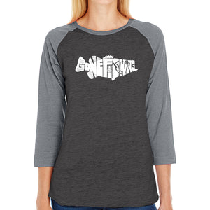 Bass Gone Fishing - Women's Raglan Baseball Word Art T-Shirt