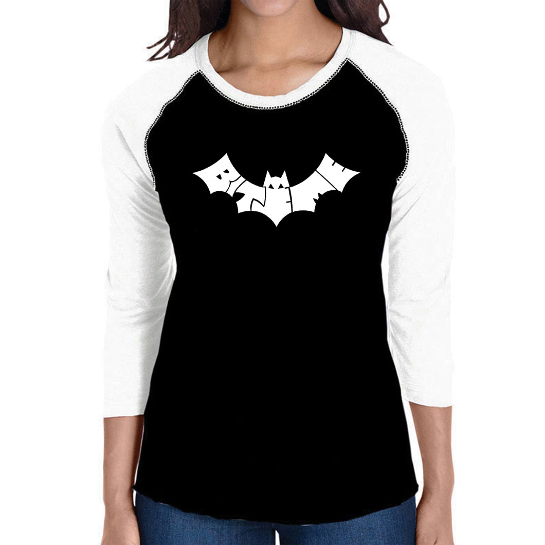 BAT BITE ME - Women's Raglan Baseball Word Art T-Shirt