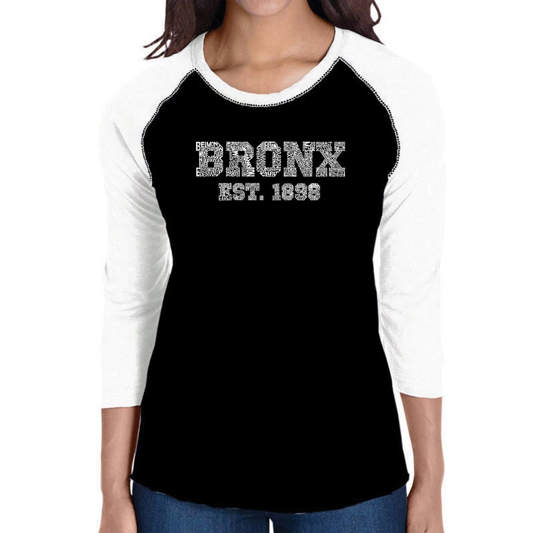 POPULAR NEIGHBORHOODS IN BRONX, NY - Women's Raglan Baseball Word Art T-Shirt