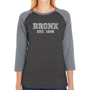 POPULAR NEIGHBORHOODS IN BRONX, NY - Women's Raglan Baseball Word Art T-Shirt