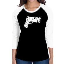 Load image into Gallery viewer, BROOKLYN GUN - Women&#39;s Raglan Baseball Word Art T-Shirt