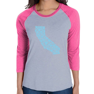 California Hearts  - Women's Raglan Word Art T-Shirt