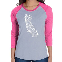 Load image into Gallery viewer, California State - Women&#39;s Raglan Baseball Word Art T-Shirt