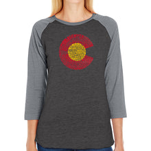 Load image into Gallery viewer, Colorado - Women&#39;s Raglan Baseball Word Art T-Shirt