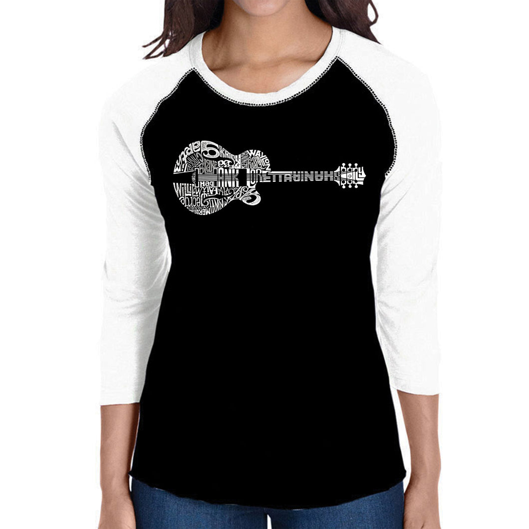 Country Guitar - Women's Raglan Baseball Word Art T-Shirt
