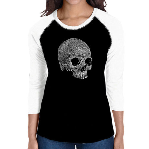 Dead Inside Skull - Women's Raglan Baseball Word Art T-Shirt