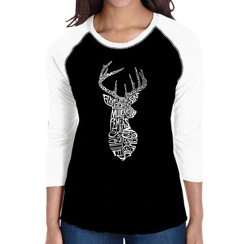 Types of Deer - Women's Raglan Baseball Word Art T-Shirt