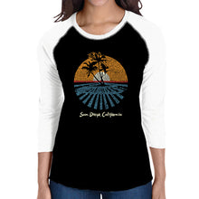 Load image into Gallery viewer, Cities In San Diego - Women&#39;s Raglan Baseball Word Art T-Shirt