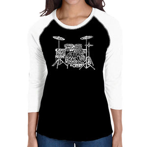 Drums - Women's Raglan Baseball Word Art T-Shirt