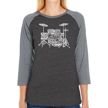 Load image into Gallery viewer, Drums - Women&#39;s Raglan Baseball Word Art T-Shirt