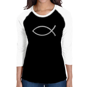 JESUS FISH - Women's Raglan Baseball Word Art T-Shirt