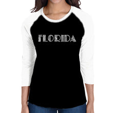 Load image into Gallery viewer, POPULAR CITIES IN FLORIDA - Women&#39;s Raglan Baseball Word Art T-Shirt