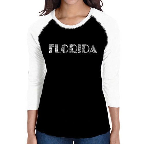 POPULAR CITIES IN FLORIDA - Women's Raglan Baseball Word Art T-Shirt