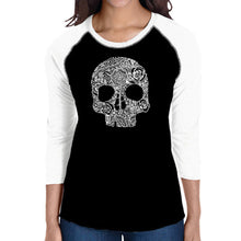 Load image into Gallery viewer, Flower Skull  - Women&#39;s Raglan Word Art T-Shirt