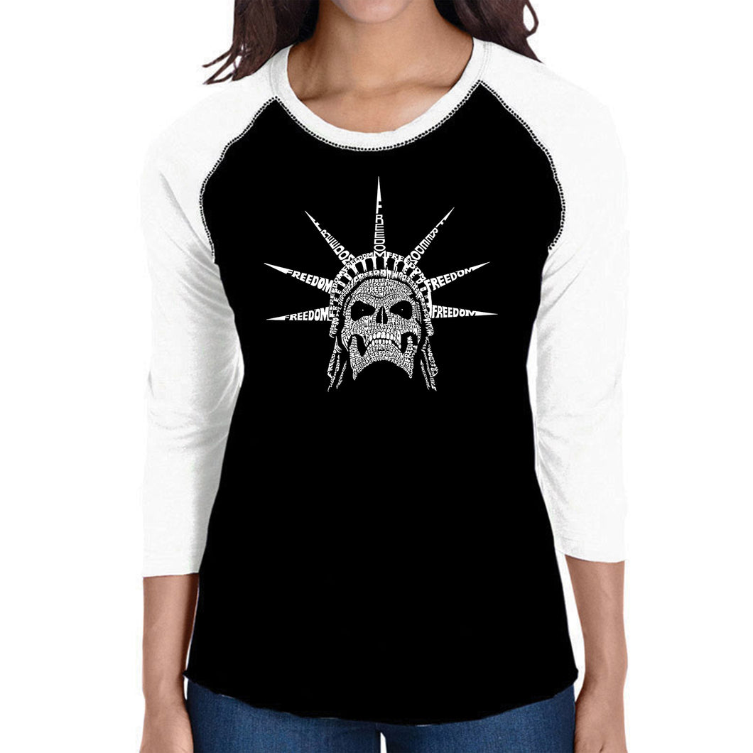 Freedom Skull  - Women's Raglan Word Art T-Shirt