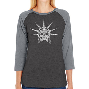Freedom Skull  - Women's Raglan Word Art T-Shirt