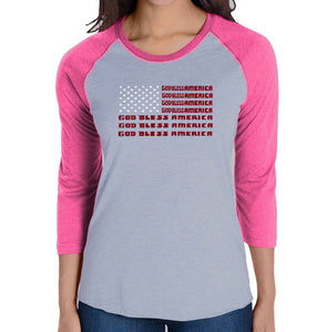 God Bless America - Women's Raglan Baseball Word Art T-Shirt