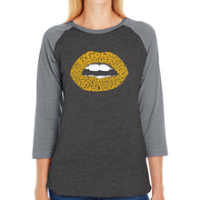 Load image into Gallery viewer, Gold Digger Lips - Women&#39;s Raglan Baseball Word Art T-Shirt